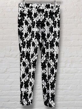 Joseph Ribkoff Floral Print Zipper Ankle Pants Black White High Waisted CAN 8